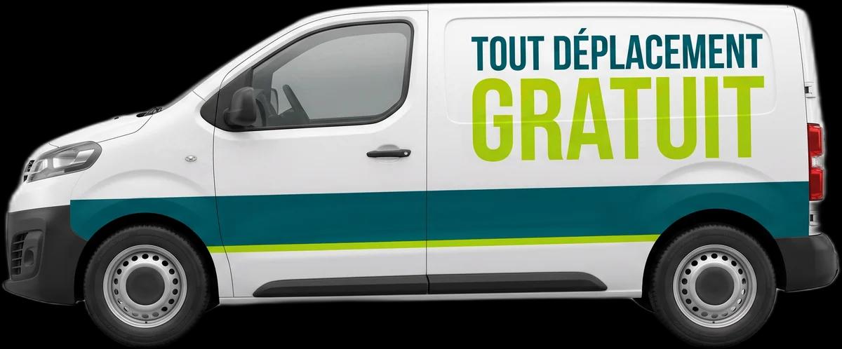 Camionnette Electric Rider portant la mention « Tout déplacement gratuit »