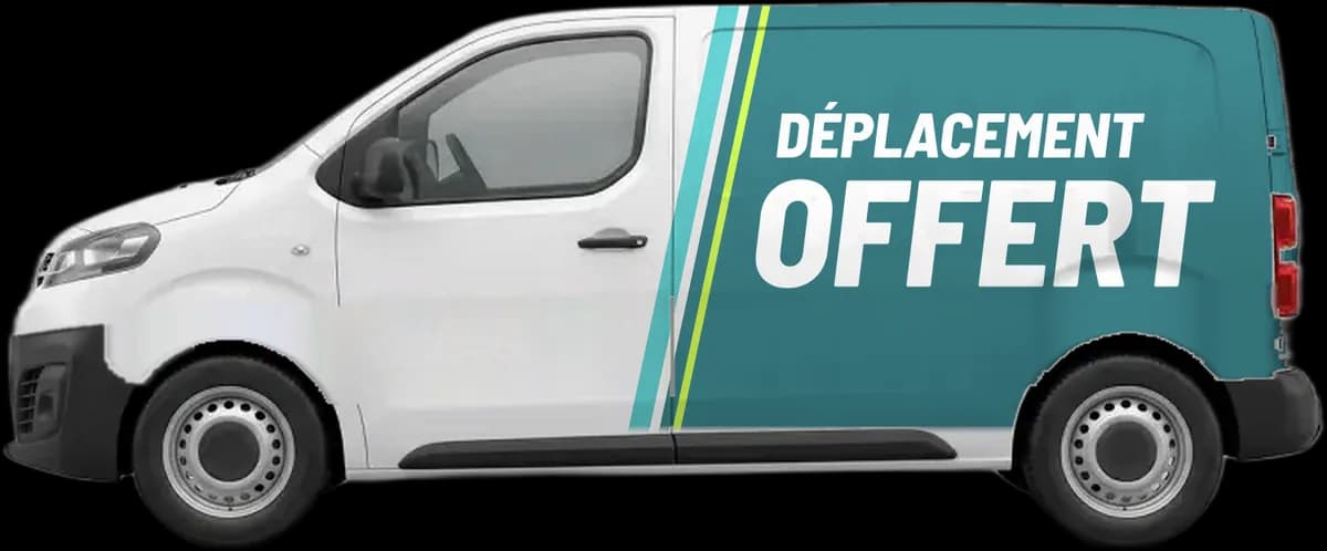 Camionnette Electric Rider portant la mention « Déplacement offert »